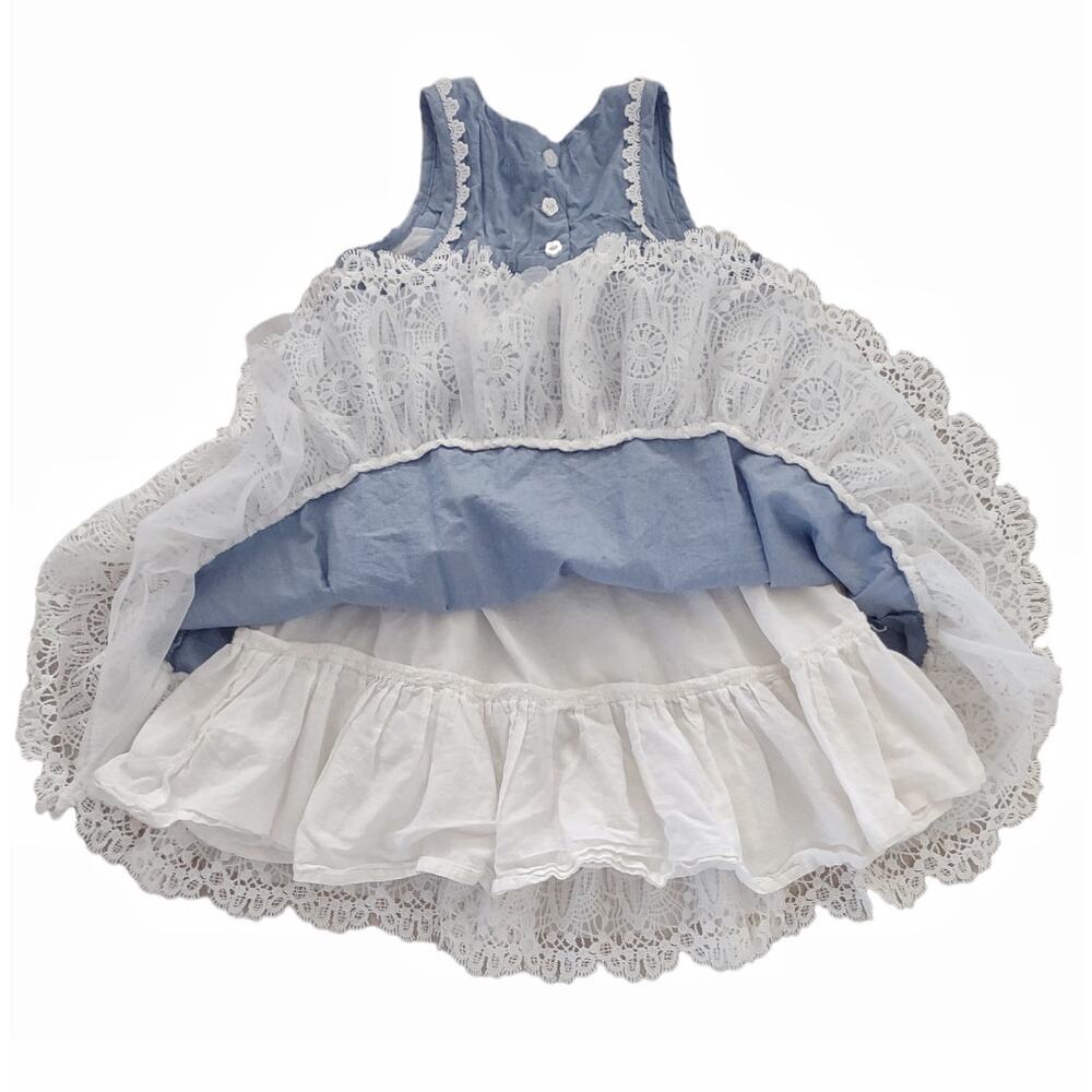 ARTISAN NY Girls Chambray Cotton Sundress Dress Size 4T Denim Lace Hem Easter - Picture 5 of 9